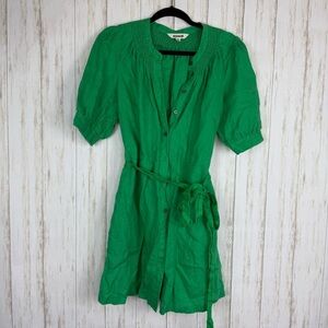 Anthropologie Boden Ada 100% linen Kelly Green Dress 10P
